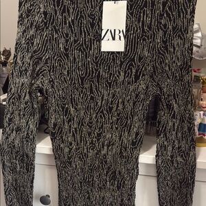 ZARA Black and Gold Patterned Sweater